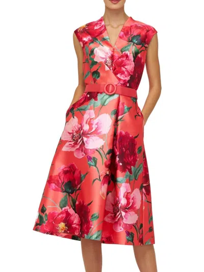 Kay Unger Women's Rosemund Floral Mikado Midi-dress In Red