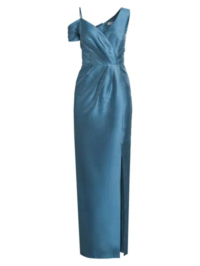 Kay Unger Women's Rowan Asymmetric Metallic Column Gown In Blue