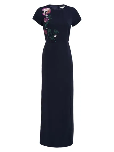 Kay Unger Women's Serenity Floral Embellished Column Gown In Midnight Blue