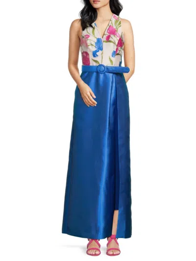 Kay Unger Women's Sleeveless Floral Walk-through Maxi Dress In Black