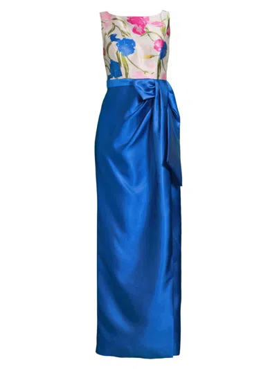 Kay Unger Women's Tabitha Bateau Neck Jacquard Gown In Blue