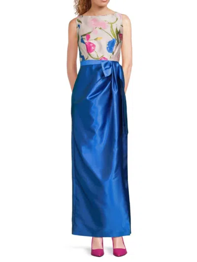 Kay Unger Women's Tabitha Mixed Media Column Gown In Blue