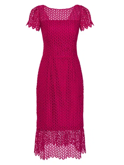 Kay Unger Tatum Floral Lace Midi Cocktail Dress In Sangria