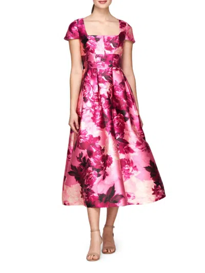 Kay Unger Women's Tierney Floral Tea-length Dress In Pink Rose