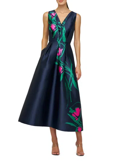 Kay Unger Women's Willa Floral Tea-length Dress In Black