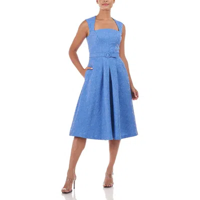 Kay Unger Womens Floral Midi Cocktail And Party Dress In Blue