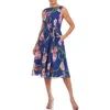 Kay Unger Womens Floral Pleated Cocktail And Party Dress In Blue