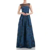 Kay Unger Womens Floral Pleated Evening Dress In Blue