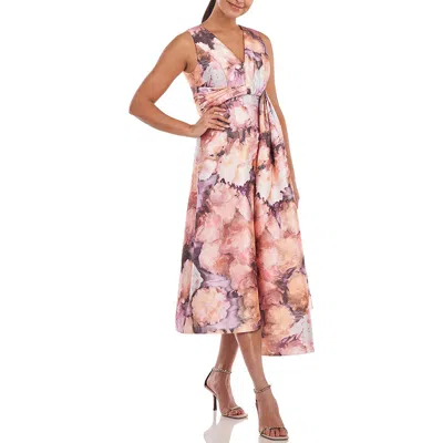 Kay Unger Womens Midi V-neck Cocktail And Party Dress In Multi