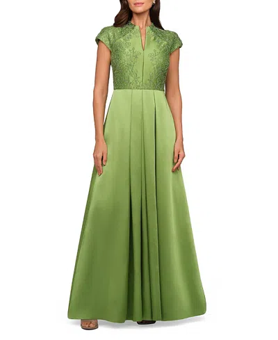 Kay Unger Wrenley Beaded Duchess Satin Gown In Green
