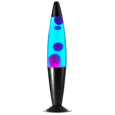 Kayestyle 16" Galaxy Led Motion Volcano Lamp, Purple Wax In Blue Liquid, Black Metal Base