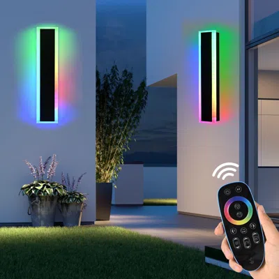 Kayestyle 2 Packs 24inch Long Outdoor Rgb Led Wall Lights, 5.1in Wide Exterior Wall Light Fixtures Black Dimma