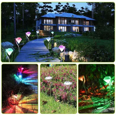Kayestyle 4pcs Solar Garden Light Outdoor Diamond Led Light 7-color Changing Ip65 Waterproof Pathway Stake Dec