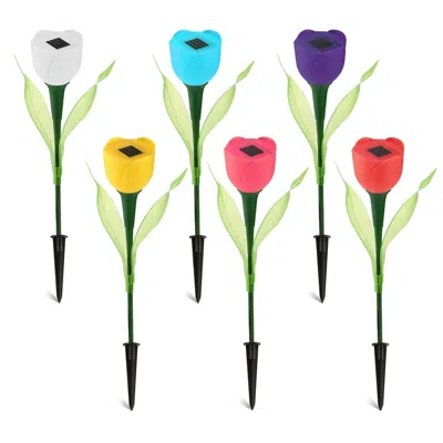 Kayestyle 6 Pcs Solar Garden Tulip Flower Light Outdoor Solar Pathway Light Ip54 Water-resistant Landscape Lig