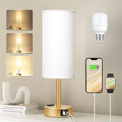 Kayestyle Gold Touch Lamp For Bedroom- 3 Way Dimmable Bedside Lamp Usb C A Charging Ports And Ac Outlet, Small