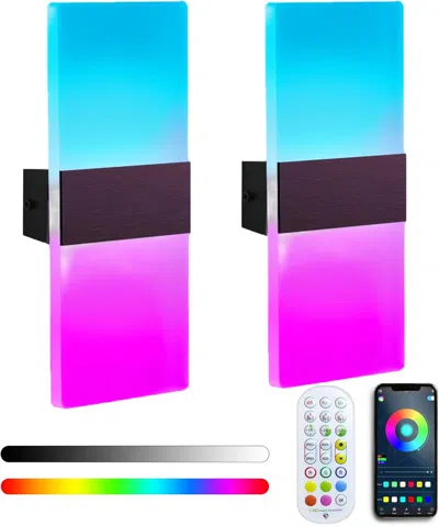 Kayestyle Rgb Wall Sconces Set Of 2, 16 Million Colors Rgb Wall Lights, Dimmable Scone Lighting With Remote/ap