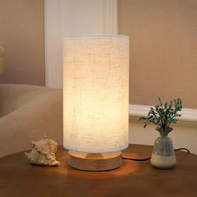 Kayestyle Small Bedside Night Table Lamp For Bedroom, Minimalist Nightstand Lamp With Round Fabric Linen Shade