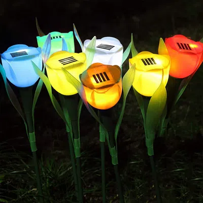 Kayestyle Solar Garden Stake Night Lights,artifitical Solar Forever Tulip Flowers Lamp,waterproof Landscape Li