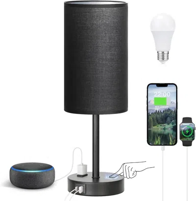 Kayestyle Touch Nightstand Lamp - Black, 3-way Dimmable, Usb A + C Charging, Ac Outlet, 17.4inch Medium