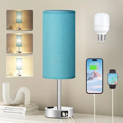Kayestyle Turquoise Nightstand Table Lamp For Bedroom - 3 Way Dimmable Touch Lamp Usb A And C Charging Ports A