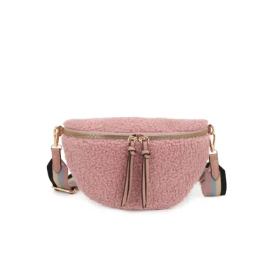 Kayla + Ava Moon Shaped Faux Shearling Belt Bag In Pink