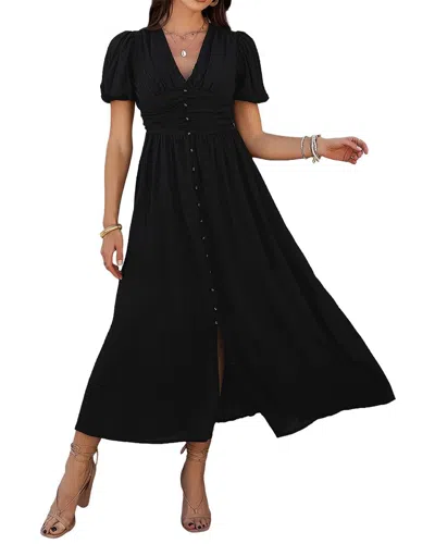 Kayla Paris Short Sleeve Midi Dress In Black