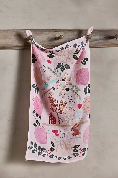 Kayla Plosz Antiel Spring Scene Dish Towel In Pink