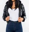 Kaylee Kollection Glossy Crop Jacket In Black In Silver