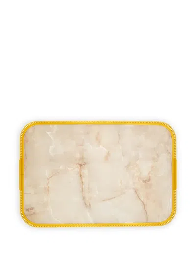 Kaymet Marbled Gallery Lap Anodised Tray In Gold