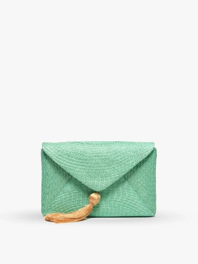 Kayu Cassia Straw Clutch Bag In Green