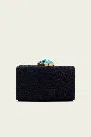 Kayu Jen Clutch With Turquoise Stone In Black