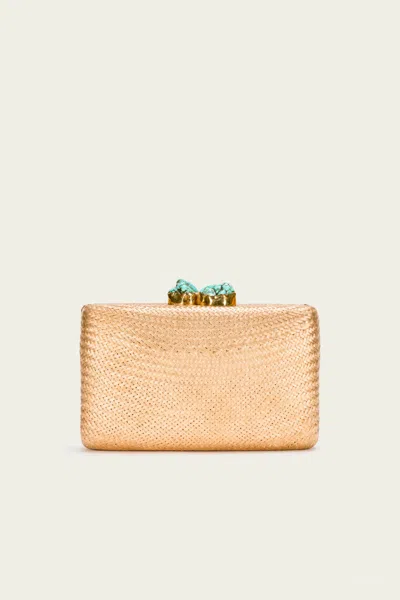 Kayu Jen Clutch With Turquoise Stone In Gold