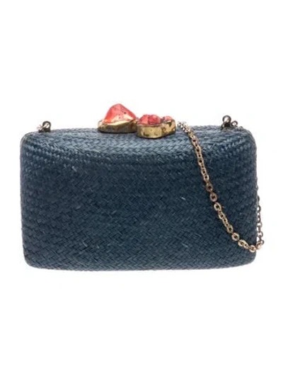 Pre-owned Kayu Straw Minaudière In Blue