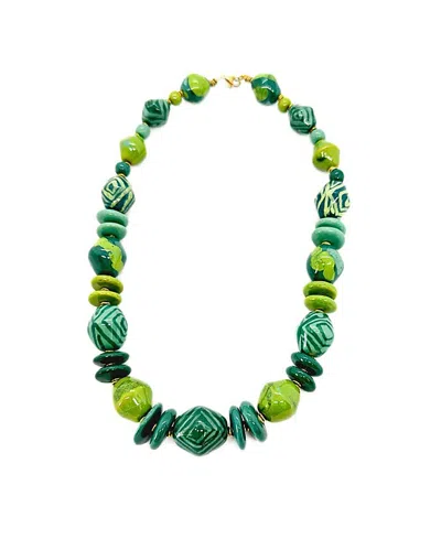 Kazuri Dreamscape Amulet Necklace In Green