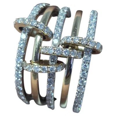 Pre-owned Kc Designs 14k Yellow And White Gold Diamond Stacked 5 Band Ring Size 6 #24133
