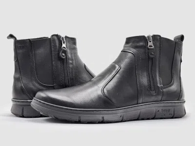 Kcr Group Men's Everyday Thin Wool-lined Zip-up Leather Boots In Black In Gray