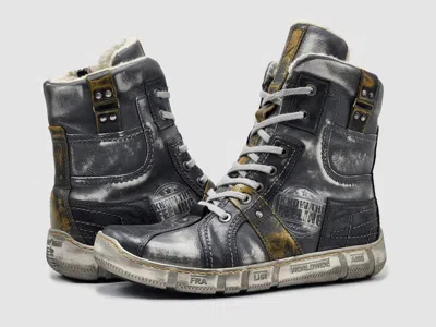 Kcr Group Men's Tall Comfort Thick Wool Lined Zip-up Leather Boots In Grey/yellow