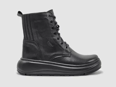 Kcr Group Women's Retro Wool-lined Zip-up Leather Boots In Black