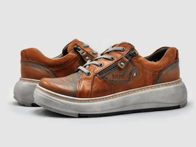 Kcr Group Women's Retro Zip-up Leather Shoes In Orange In Brown