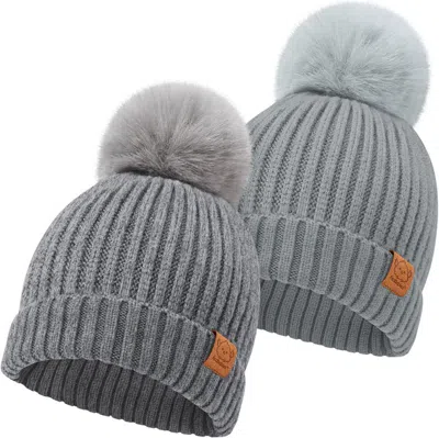 Keababies Babies' 2-pack Pom Knitted Beanie In Steel