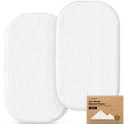 Keababies 2-pack Lyra Muslin Bassinet Sheets In White