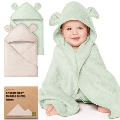 Keababies 2-pack Snuggle Hooded Towels In Green