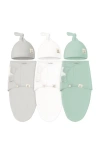 Keababies 3-pack Soothe Swaddle Wraps With Knot Hats In Green