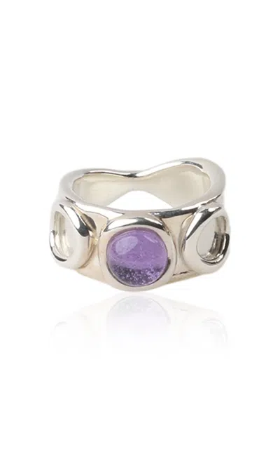 Keane Circle Cabochon Glass Ring In Purple
