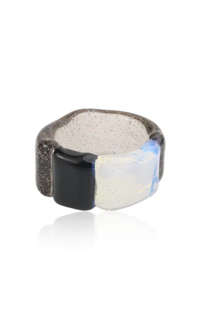 Keane Color Block Band Glass Ring In Black,white
