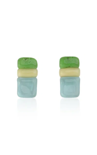 Keane Color Block Rectangle Glass Earrings In Multi