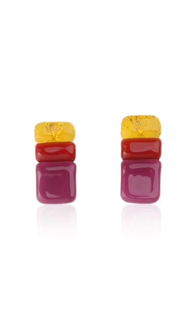 Keane Color Block Rectangle Glass Earrings In Multi