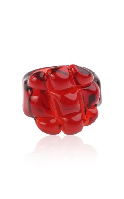 Keane Quilted Glass Ring In Red