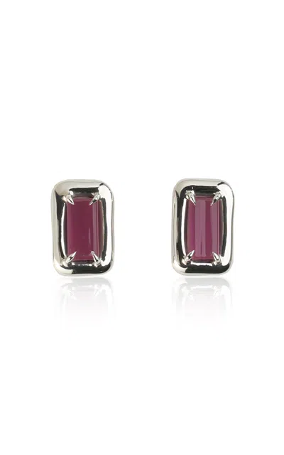 Keane Rectangle Cabochon Glass Earrings In Purple