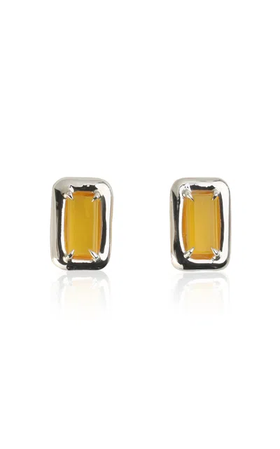 Keane Rectangle Cabochon Glass Earrings In Orange